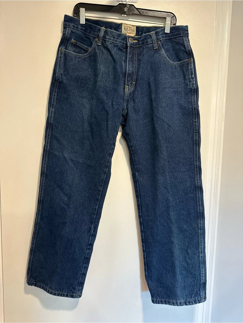 RedHead Brand Co. flannel-lined dark wash jeans 34x30 Denim Workwear. Warm.